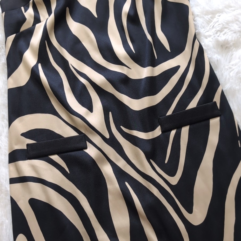 Y2K Alyx Limited Satin Zebra Print Black & Tan Shift Cocktail Dress Size 6 - Picture 3 of 12